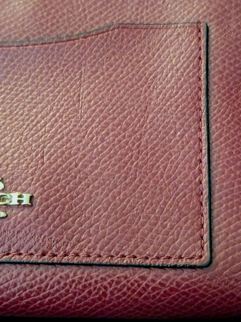 Coach Accordion Zip Burgundy Crossgrain Leather 7.75